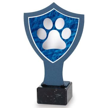 Trofeo de hierro escudo azul huella mascota