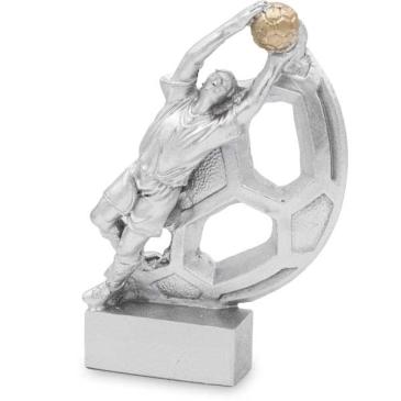 Trofeo de resina portero con balón de fútbol