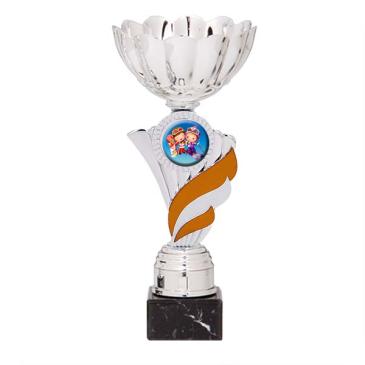 Trofeo portadiscos pétalos con centro naranja