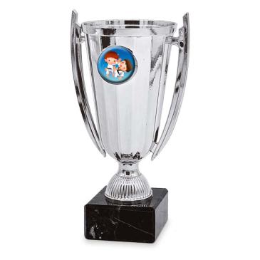 Copa plateada portadiscos con asas