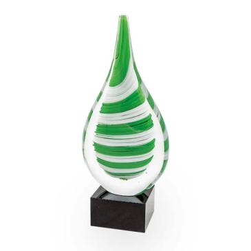 Trofeo cristal en gota blanco y verde con estuche