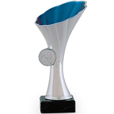 Trofeo portadiscos con forma de flor interior azul