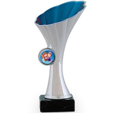 Trofeo portadiscos con forma de flor interior azul