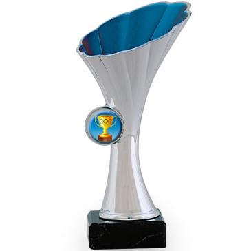 Trofeo portadiscos con forma de flor interior azul