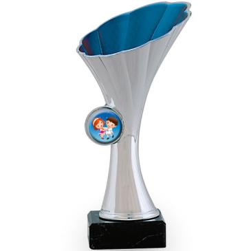 Trofeo portadiscos con forma de flor interior azul