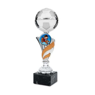 Trofeo pelota de fútbol con toques naranja