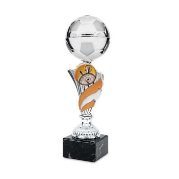 Trofeo pelota de fútbol con toques naranja