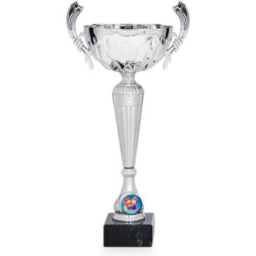Copa plateada portadiscos con asas