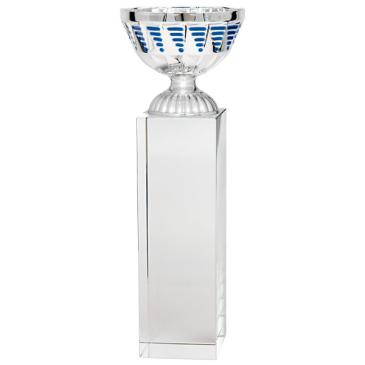 Copa cubo cristal vaso plata azul