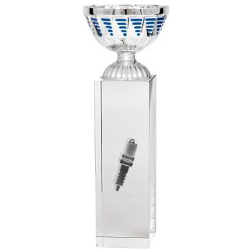 Copa cubo cristal vaso plata azul