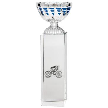 Copa cubo cristal vaso plata azul