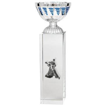 Copa cubo cristal vaso plata azul