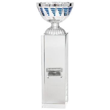 Copa cubo cristal vaso plata azul
