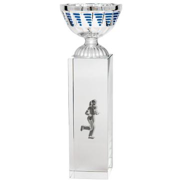Copa cubo cristal vaso plata azul