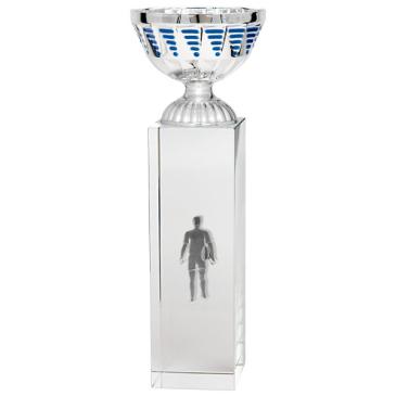 Copa cubo cristal vaso plata azul