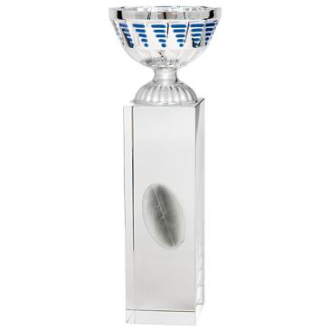 Copa cubo cristal vaso plata azul