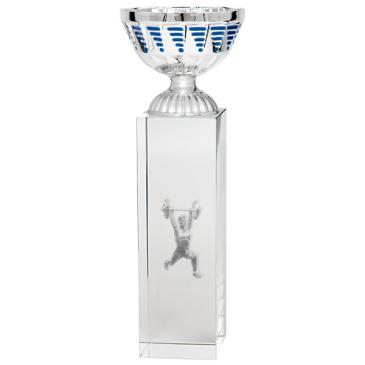 Copa cubo cristal vaso plata azul