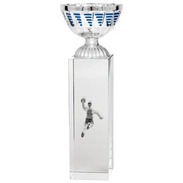 Copa cubo cristal vaso plata azul