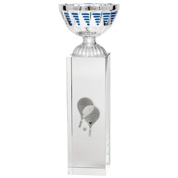 Copa cubo cristal vaso plata azul
