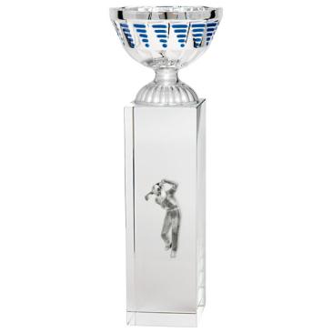 Copa cubo cristal vaso plata azul