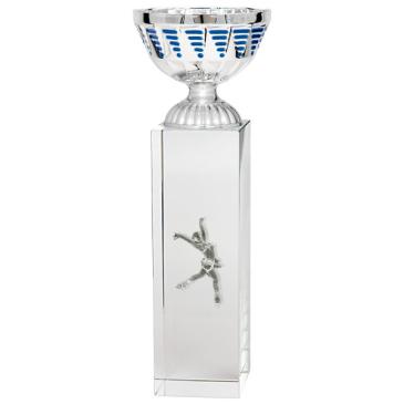 Copa cubo cristal vaso plata azul