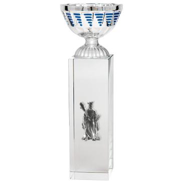 Copa cubo cristal vaso plata azul