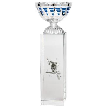 Copa cubo cristal vaso plata azul
