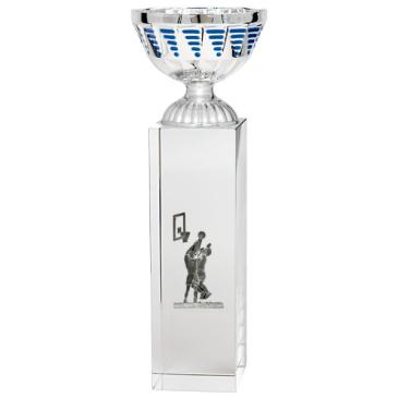 Copa cubo cristal vaso plata azul
