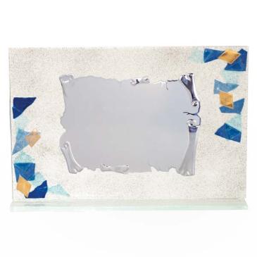 Placa de homenaje de Cristal de Murano apliques azul y pergamino