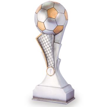 Trofeo balón fútbol plateado y dorado