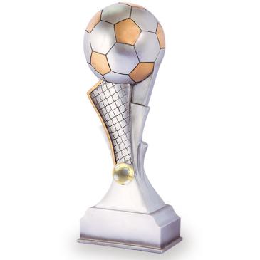 Trofeo balón fútbol plateado y dorado