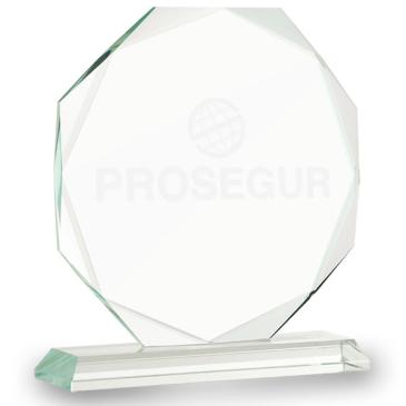 Trofeo de cristal prisma octógono con estuche