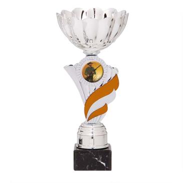 Trofeo portadiscas pétalos con centro naranja
