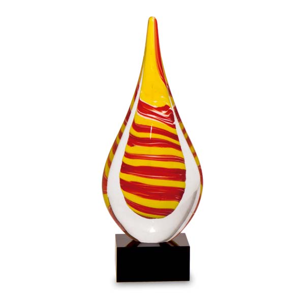 Trofeo cristal en gota amarillo y rojo con estuche