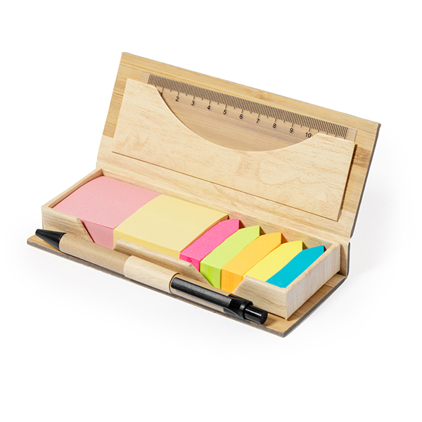 Set de oficina en bambú con notas adhesivas 