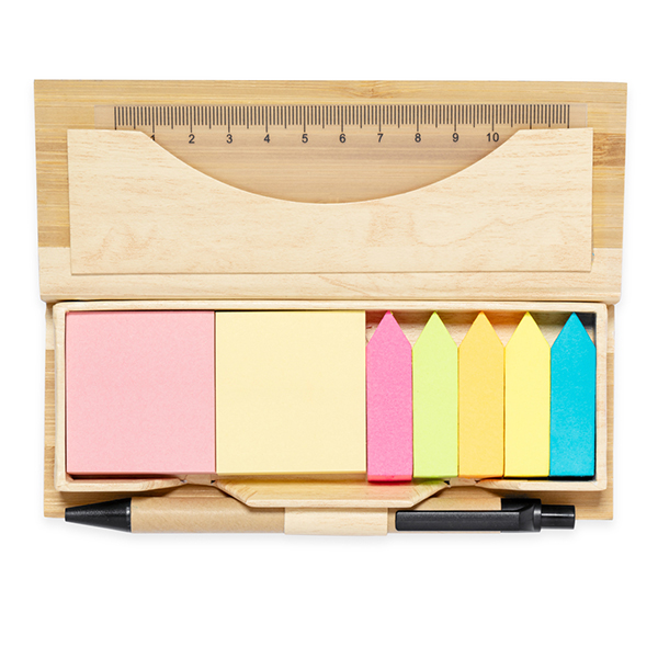 Set de oficina en bambú con notas adhesivas 