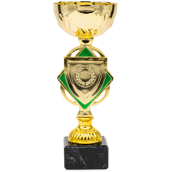 Copa dorada con verde centro rombo 20,5cm