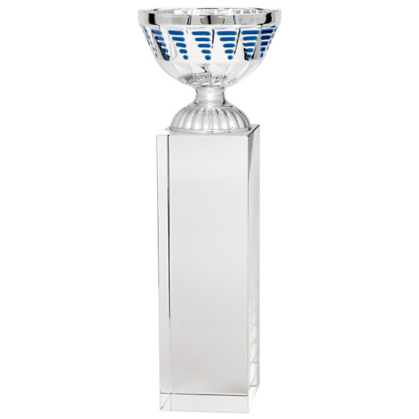 Copa cubo cristal vaso plata azul